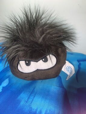 Black Club Penguin Puffle Plush with Fluffy Hair